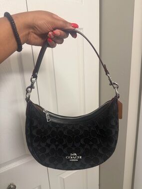 Coach Black Signature Crescent Shoulder Bag with Brown Strap